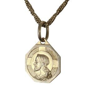 Jesus Pendant Charm 14K Yellow Gold Made in Italy YG Communion Christ Flat